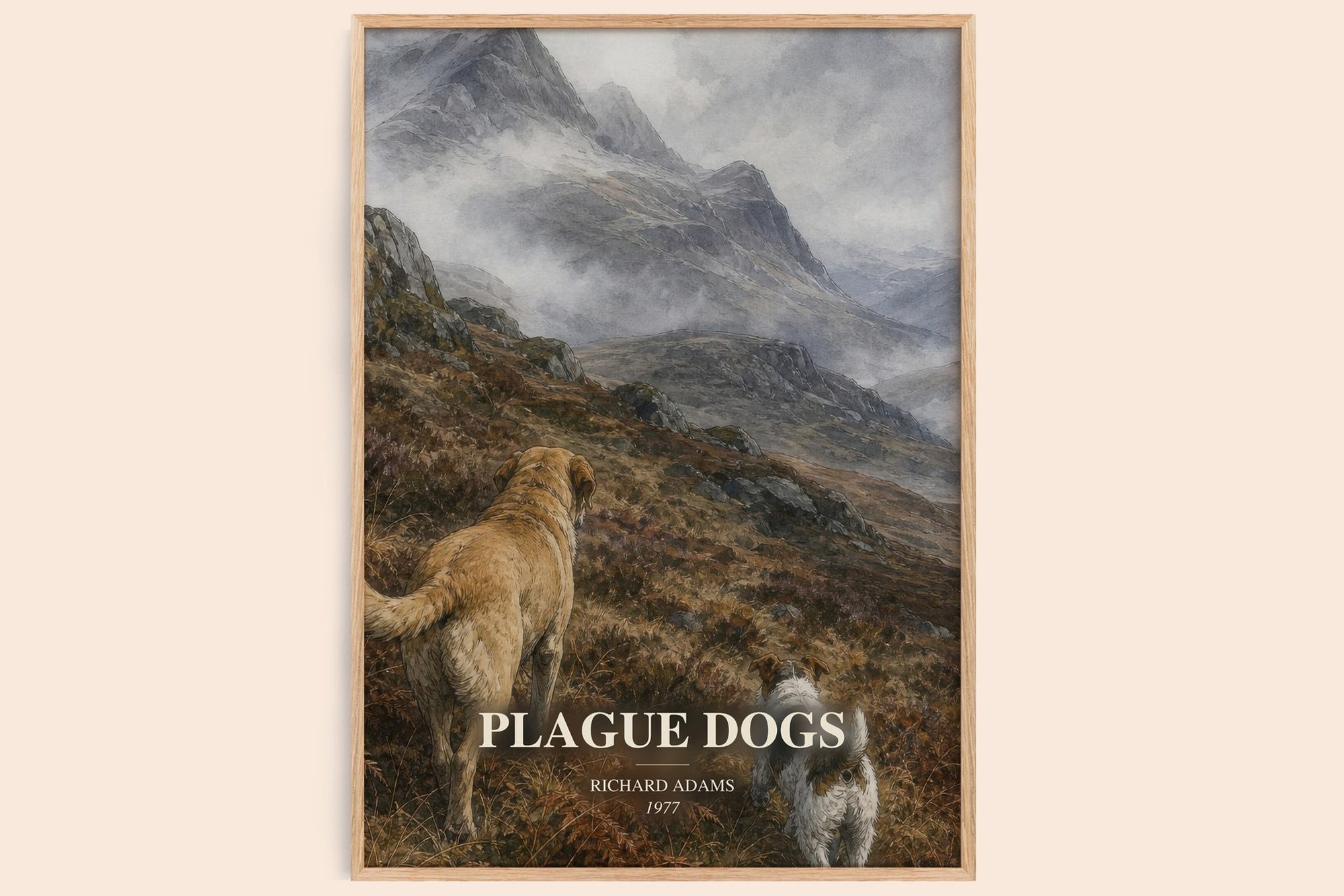 Plague Dogs watercolour book poster by Richard Adams – framed literary art print