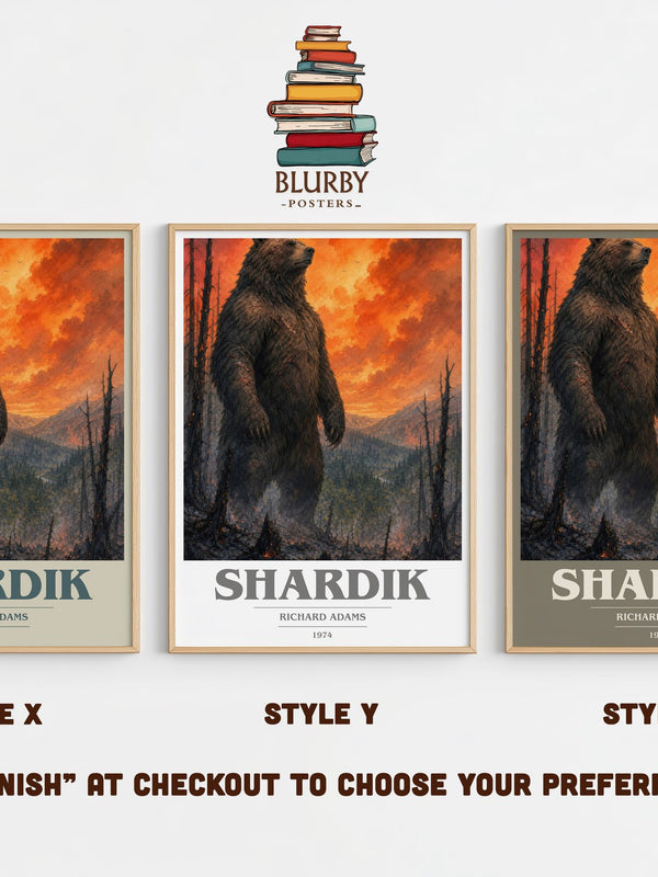 Shardik book cover print in frame leaning in hallway – fantasy wall art