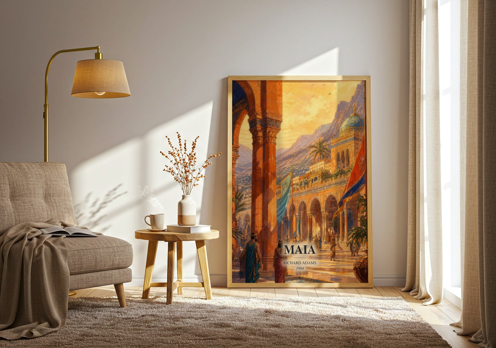 Maia watercolour print in frame leaning in hallway – fantasy wall art