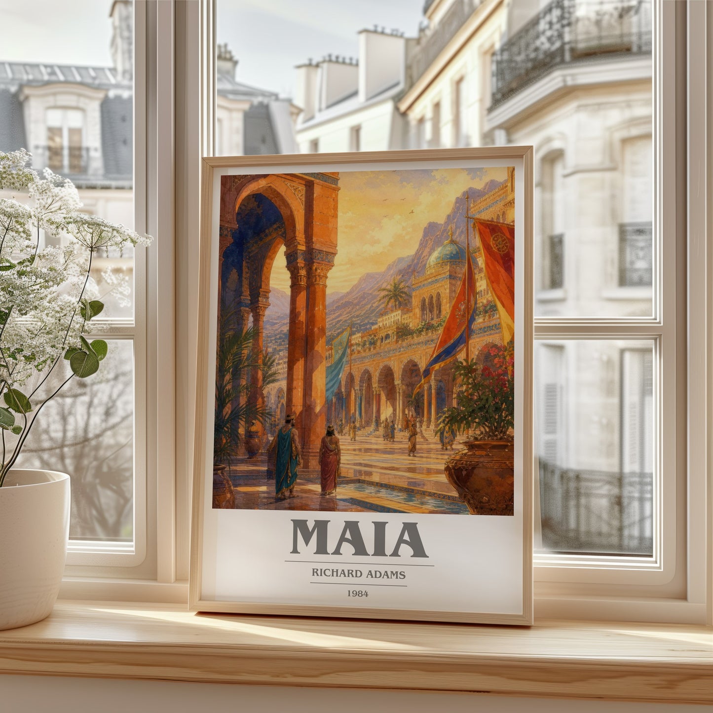 Maia book cover poster colour and style options – Richard Adams book art