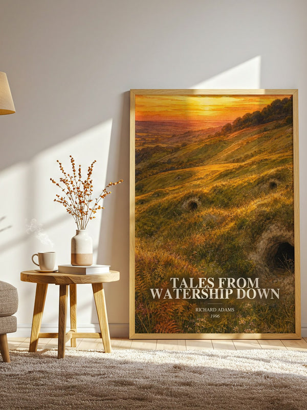 Tales From Watership Down watercolour print in frame leaning in hallway – fantasy wall art