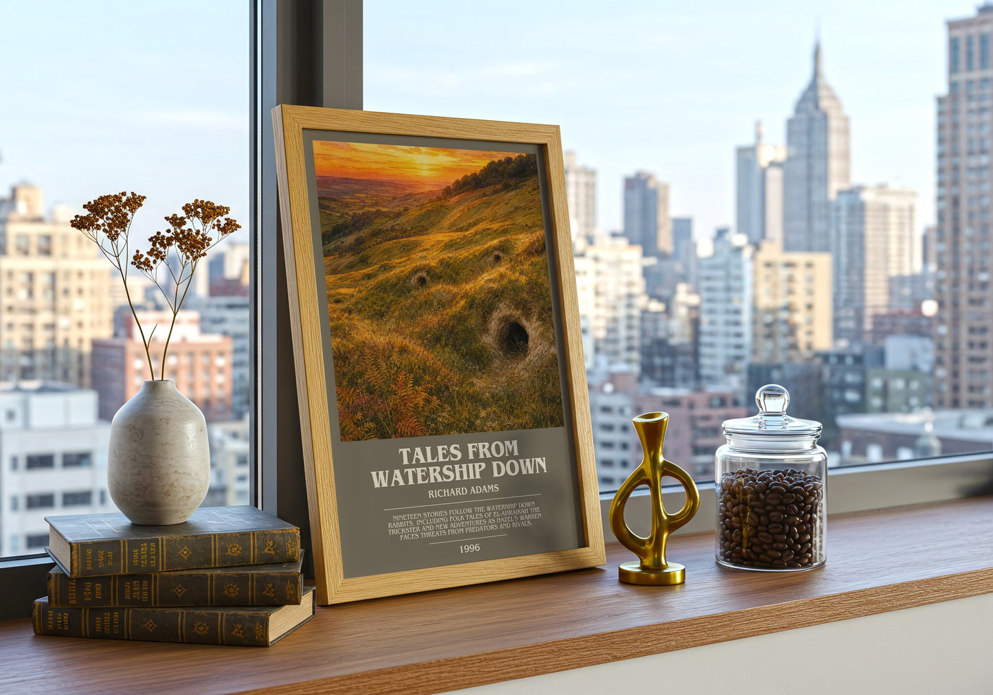 Tales From Watership Down bookish print framed by window – literary home decor