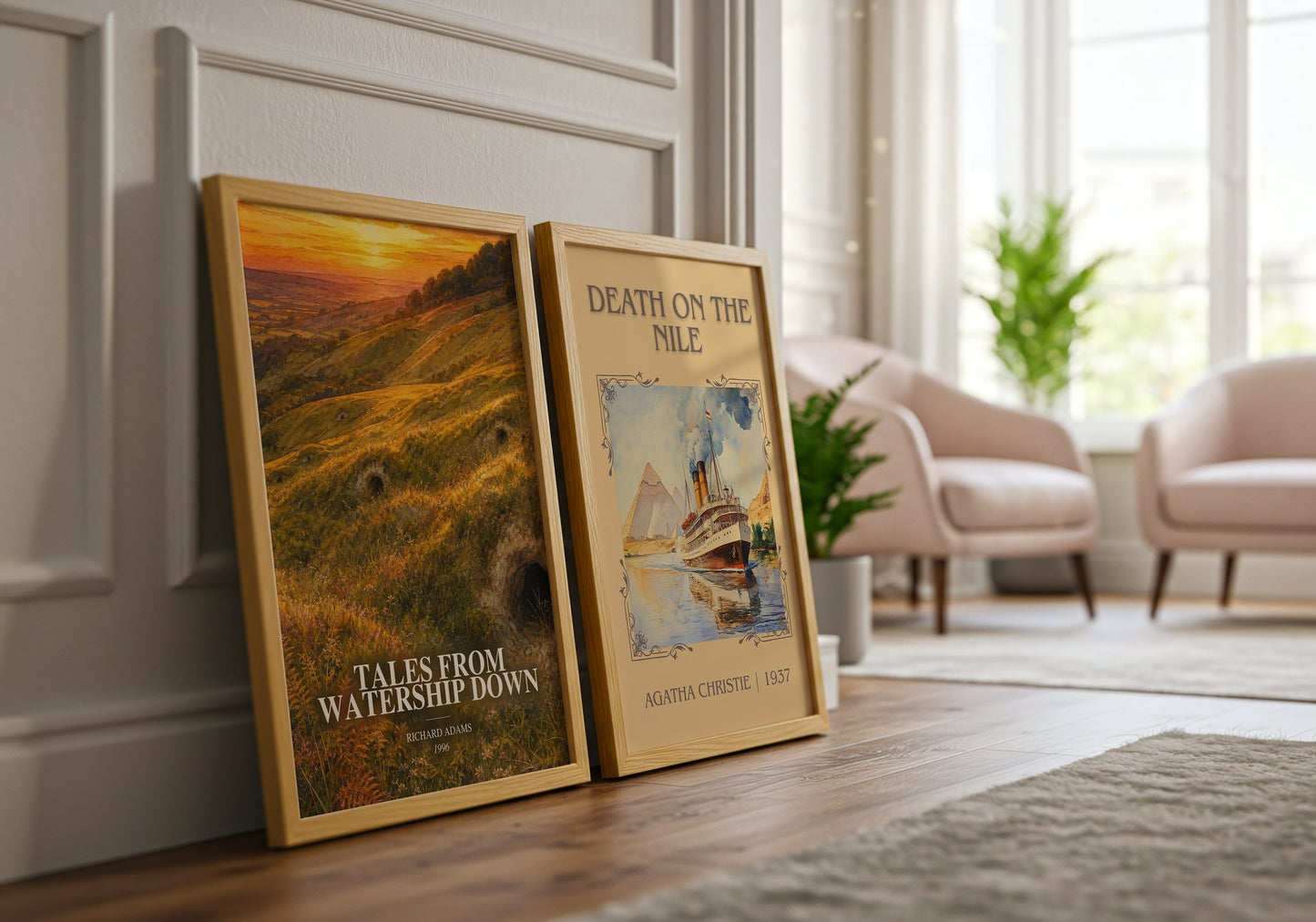 Tales From Watership Down watercolour print framed by window – literary home decor