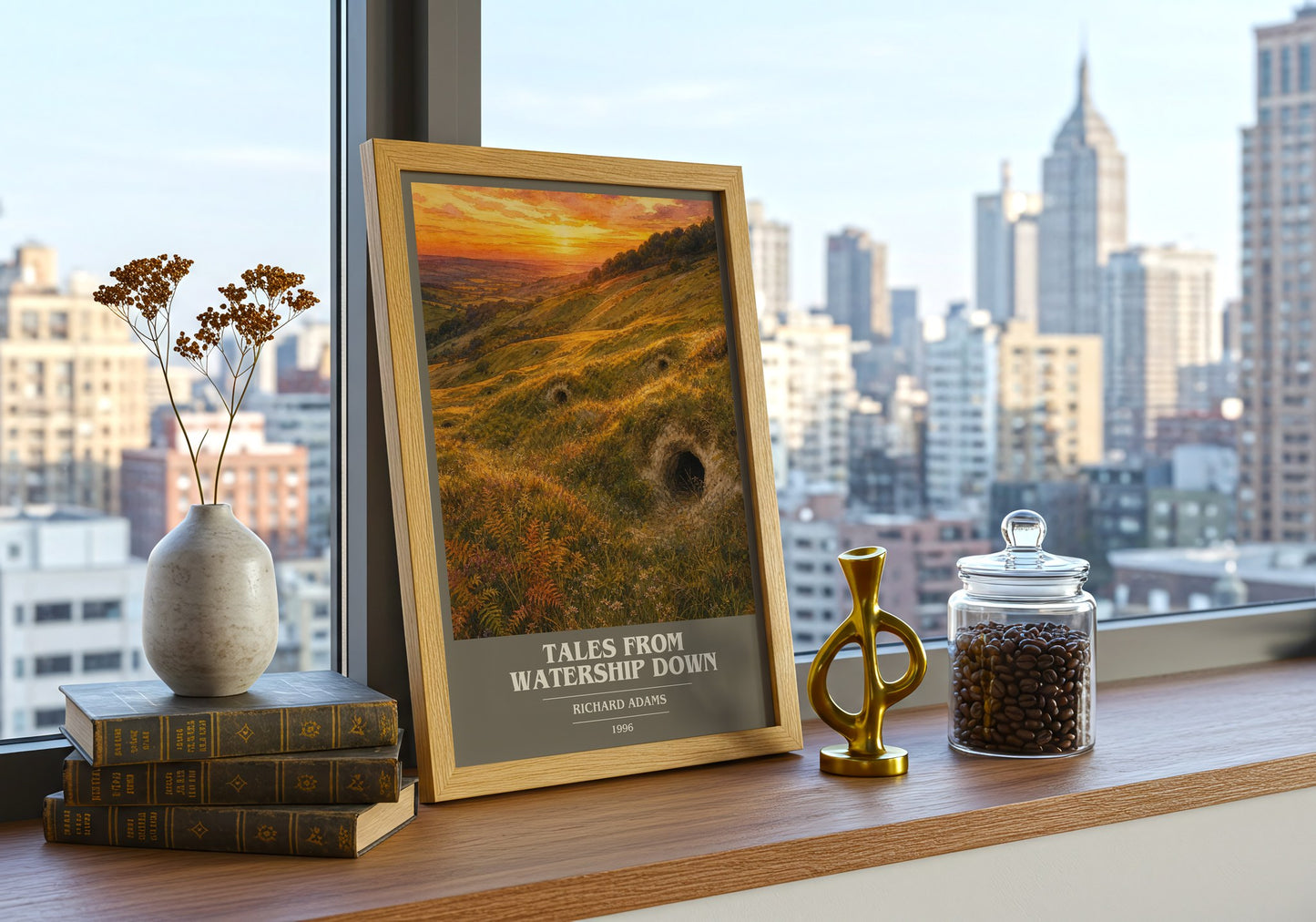 Tales From Watership Down book cover print framed by window – literary home decor