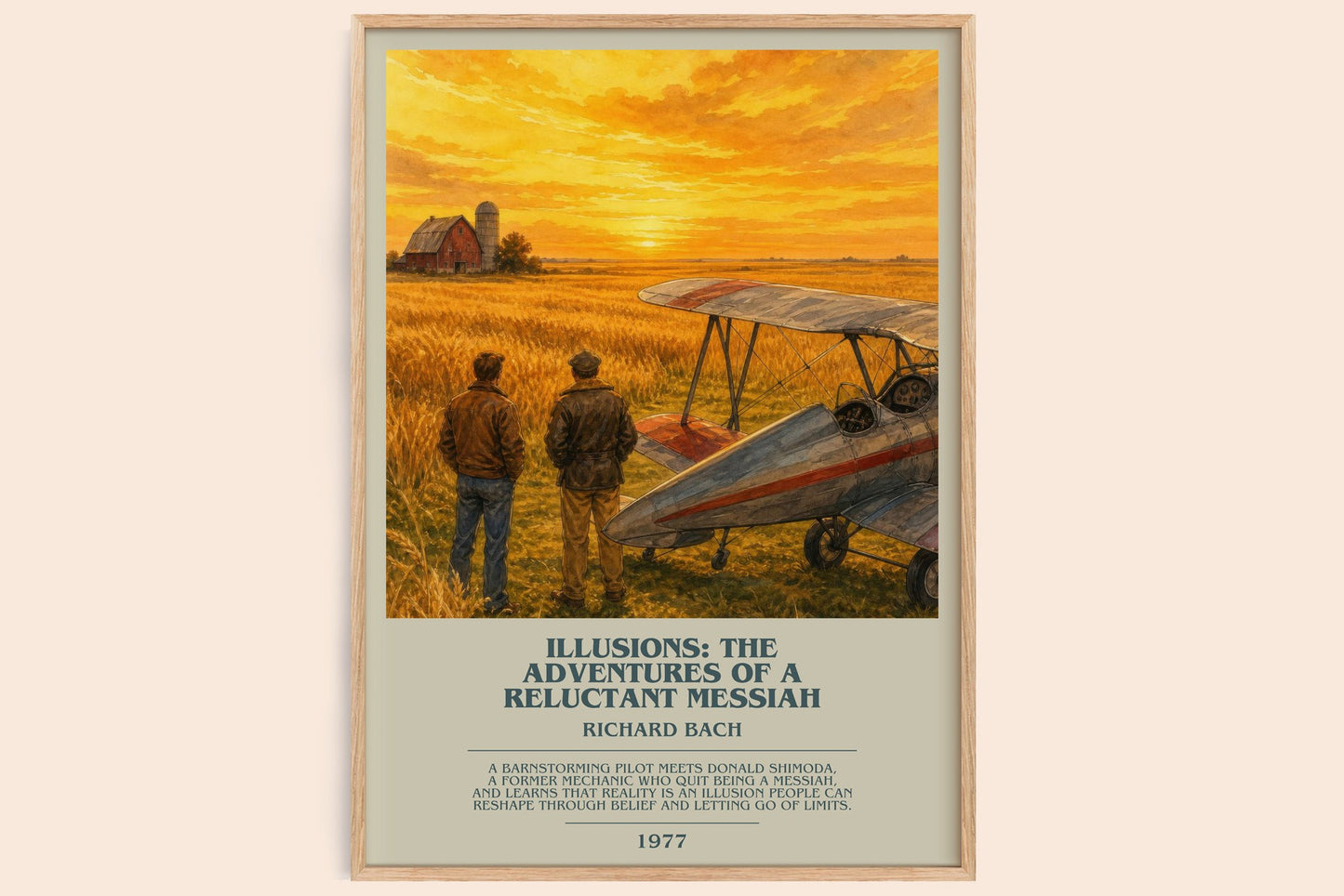 Illusions: The Adventures Of A Reluctant Messiah bookish book poster by Richard Bach – framed literary art print
