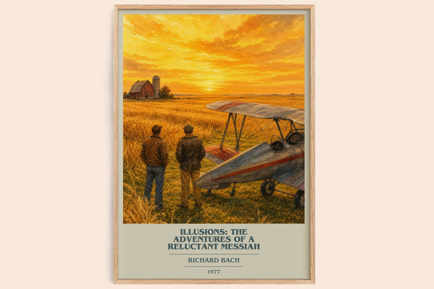 Illusions: The Adventures Of A Reluctant Messiah book cover book poster by Richard Bach – framed literary art print