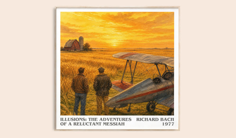Illusions: The Adventures Of A Reluctant Messiah literary book poster by Richard Bach – framed literary art print
