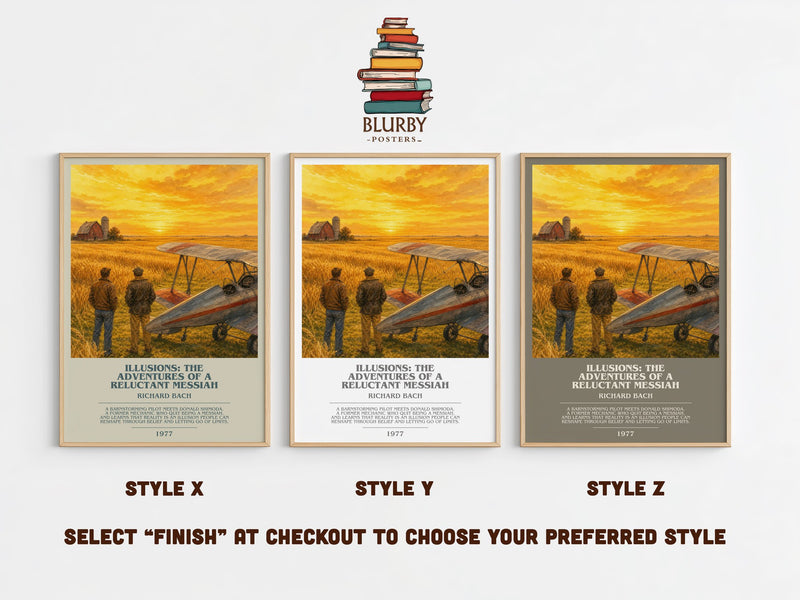 Illusions: The Adventures Of A Reluctant Messiah bookish print in frame leaning in hallway – philosophy wall art