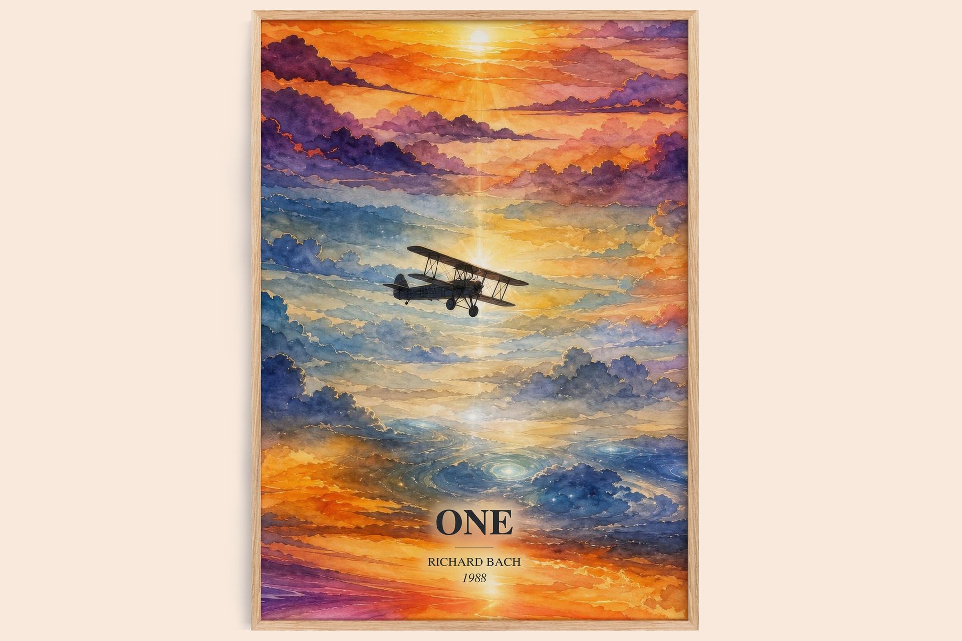 One watercolour book poster by Richard Bach – framed literary art print