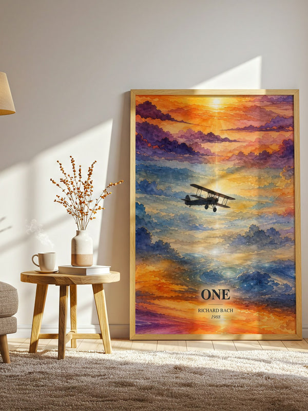 One watercolour print in frame leaning in hallway – literary fiction wall art