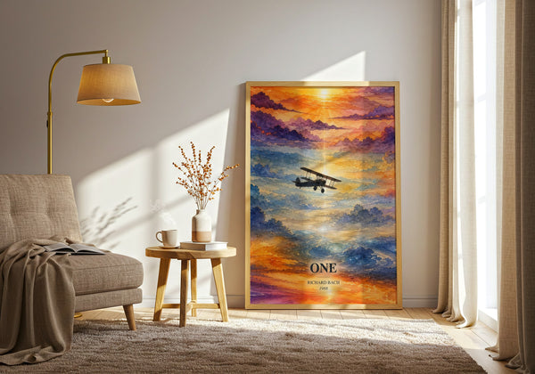 One watercolour print in frame leaning in hallway – literary fiction wall art