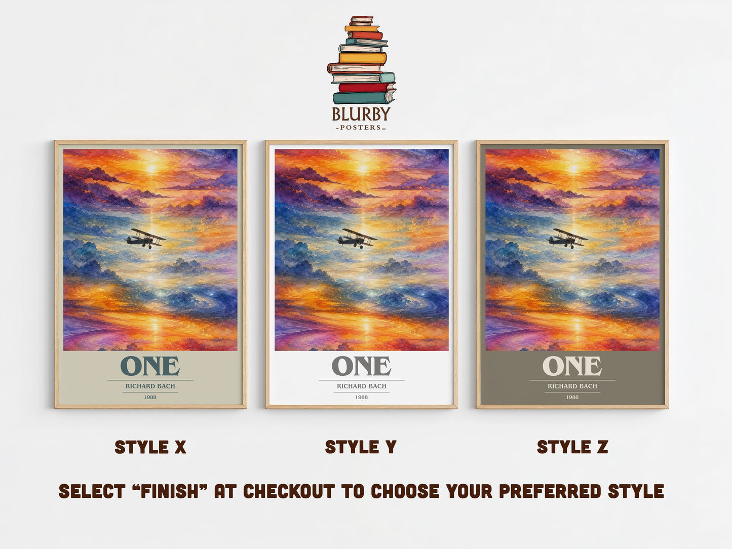 One book cover print in frame leaning in hallway – literary fiction wall art