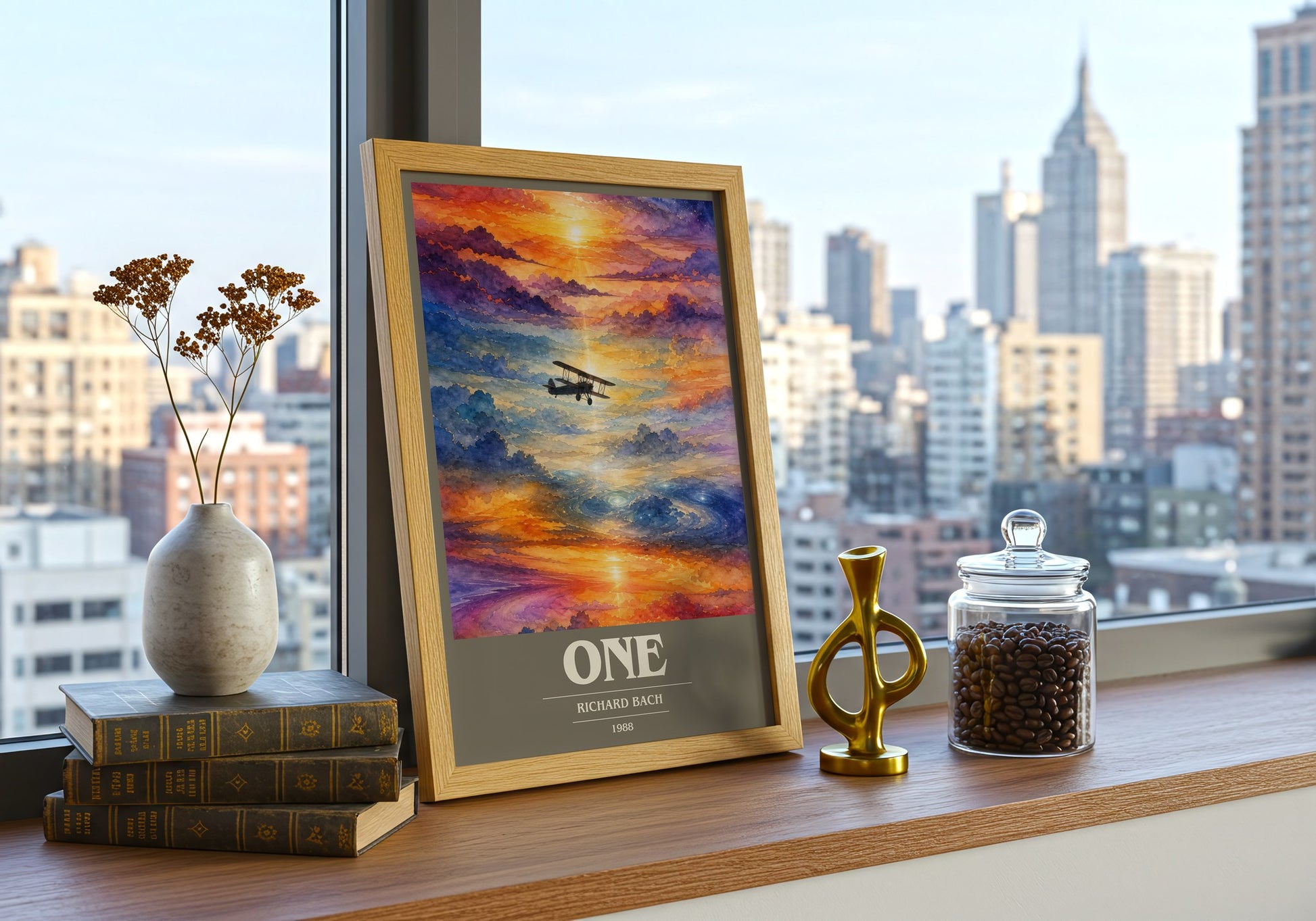 One book cover print framed by window – literary home decor