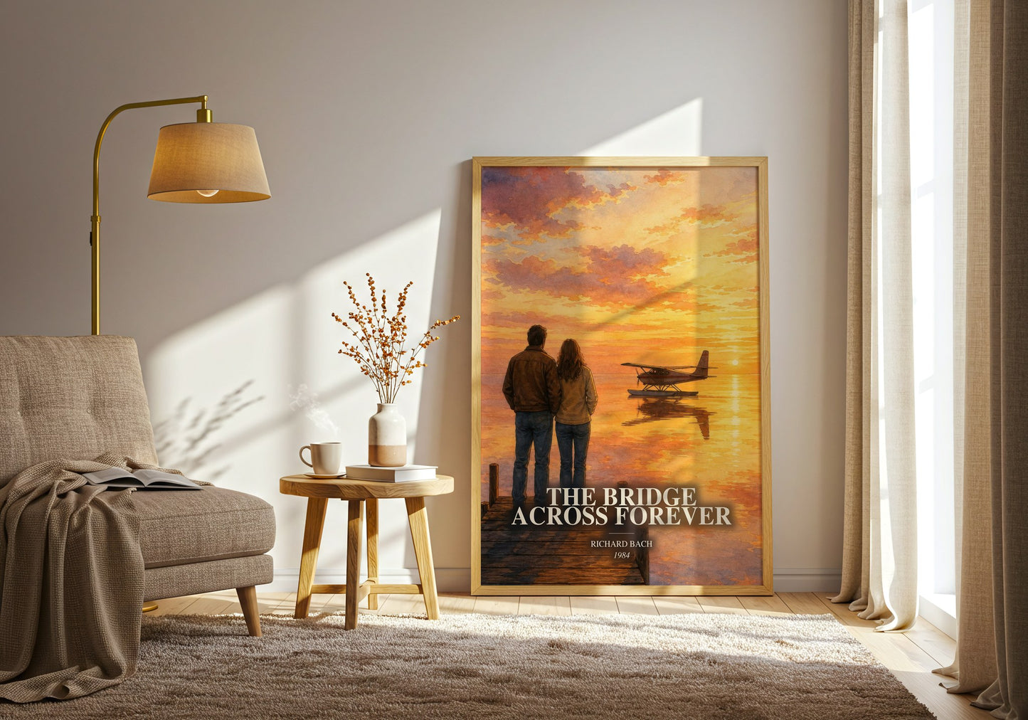 The Bridge Across Forever watercolour print in frame leaning in hallway – memoir wall art