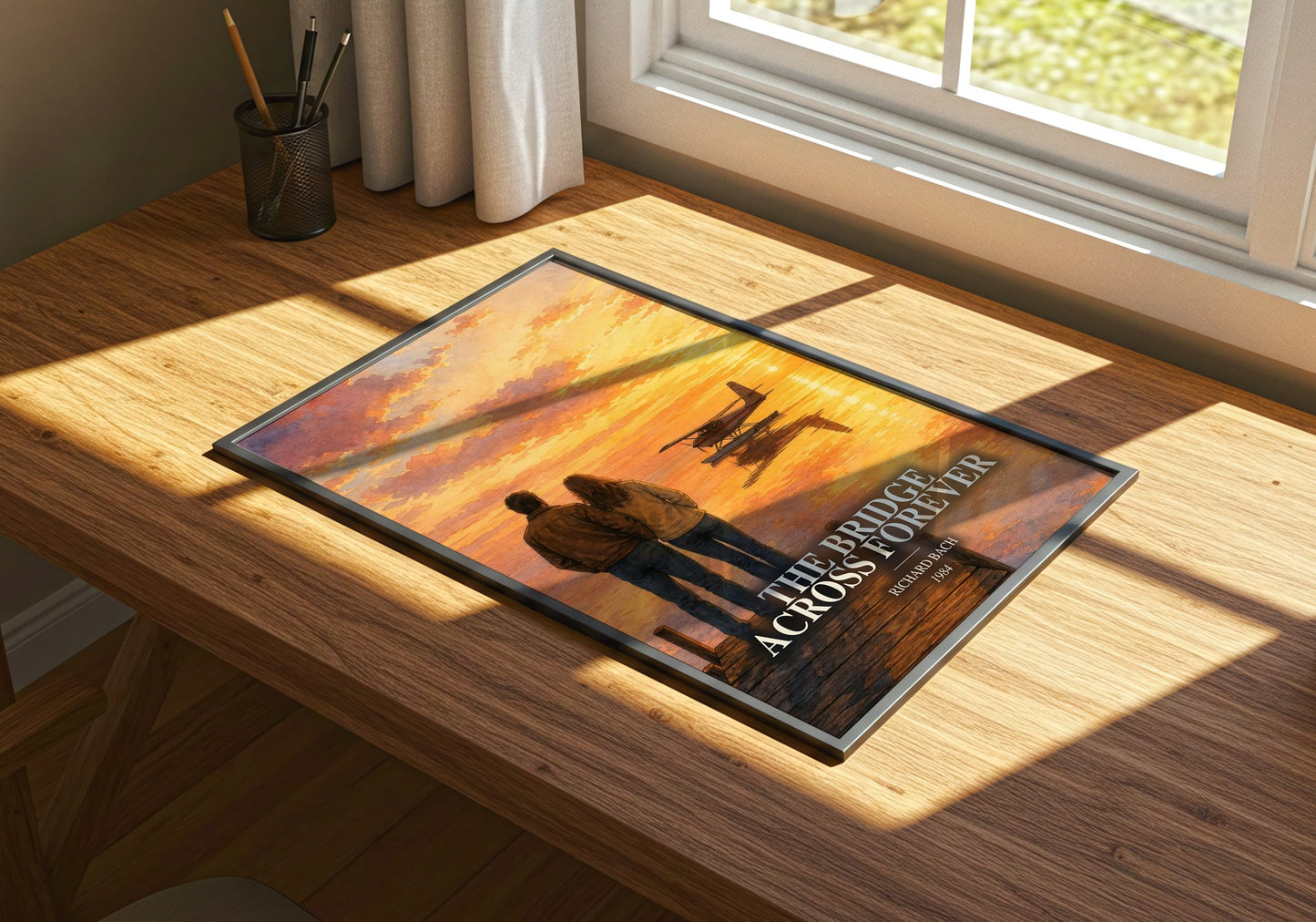 The Bridge Across Forever watercolour book poster framed on wall – memoir wall art