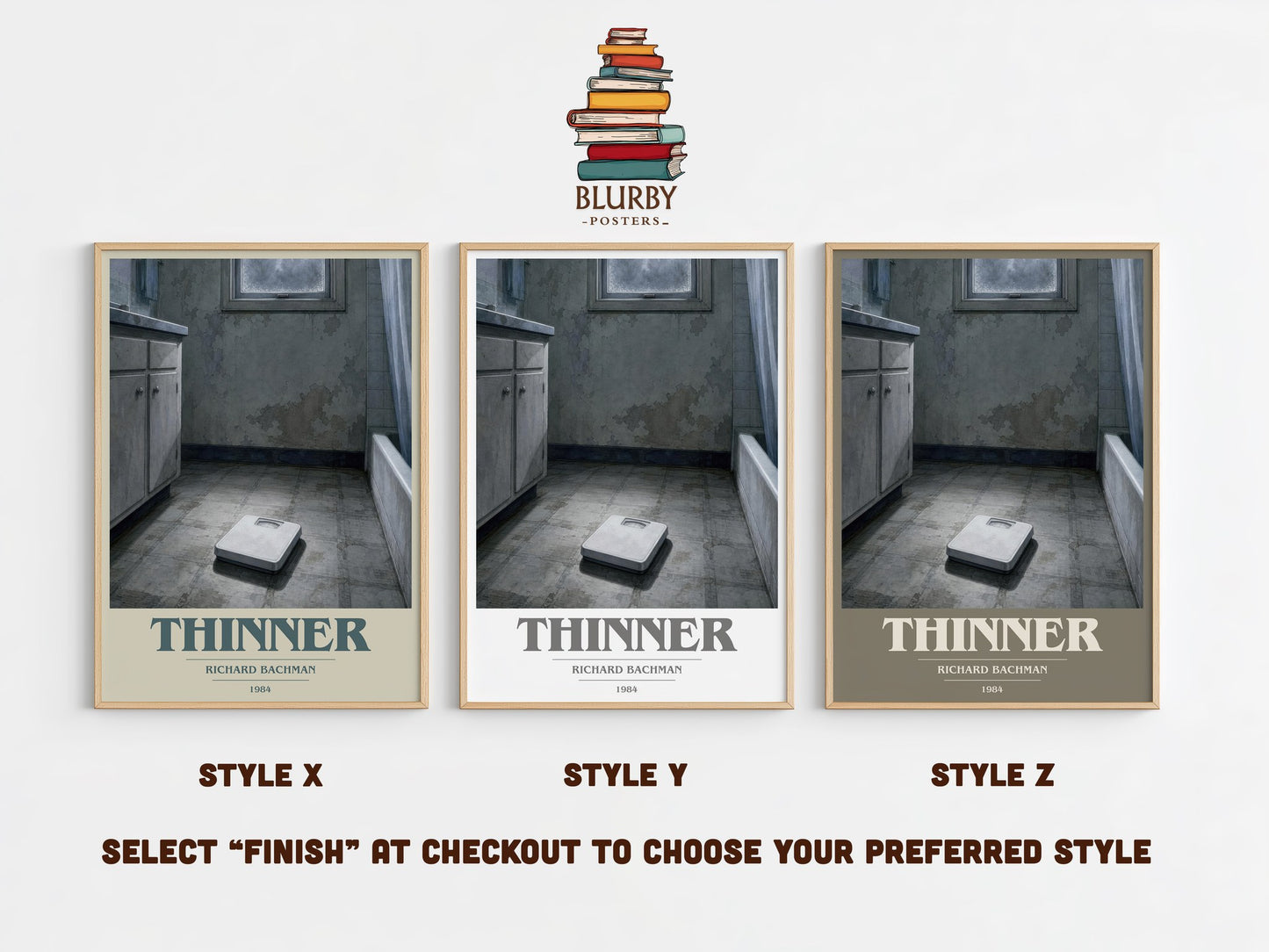 Thinner book cover print in frame leaning in hallway – horror wall art
