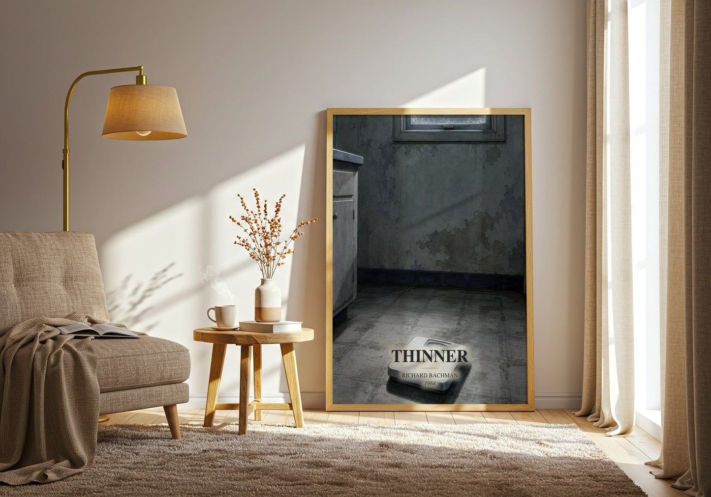 Thinner watercolour print in frame leaning in hallway – horror wall art