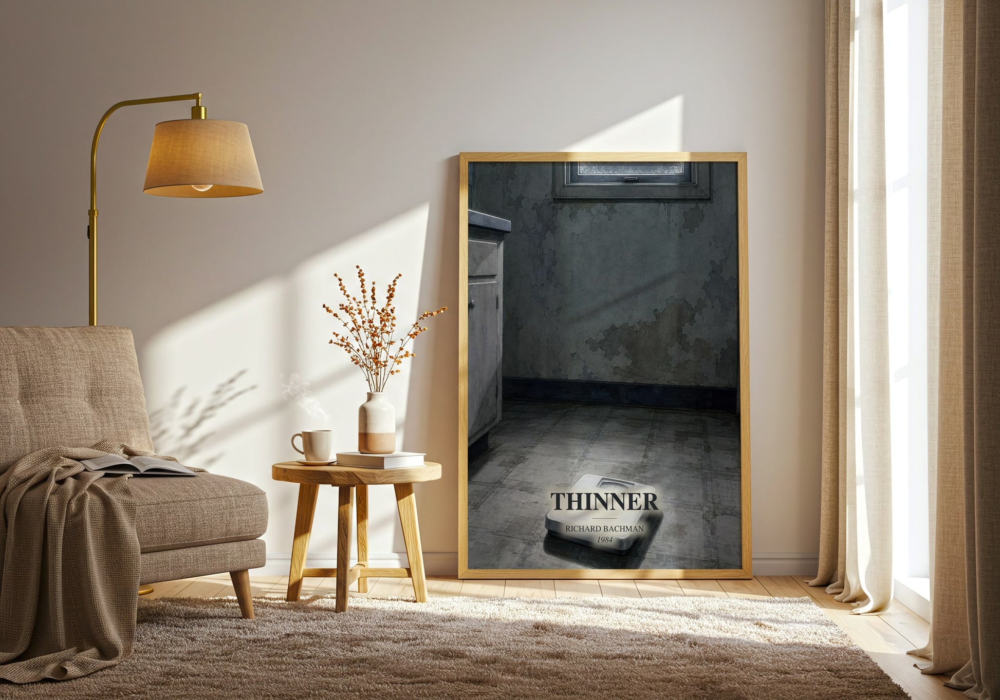 Thinner watercolour print in frame leaning in hallway – horror wall art