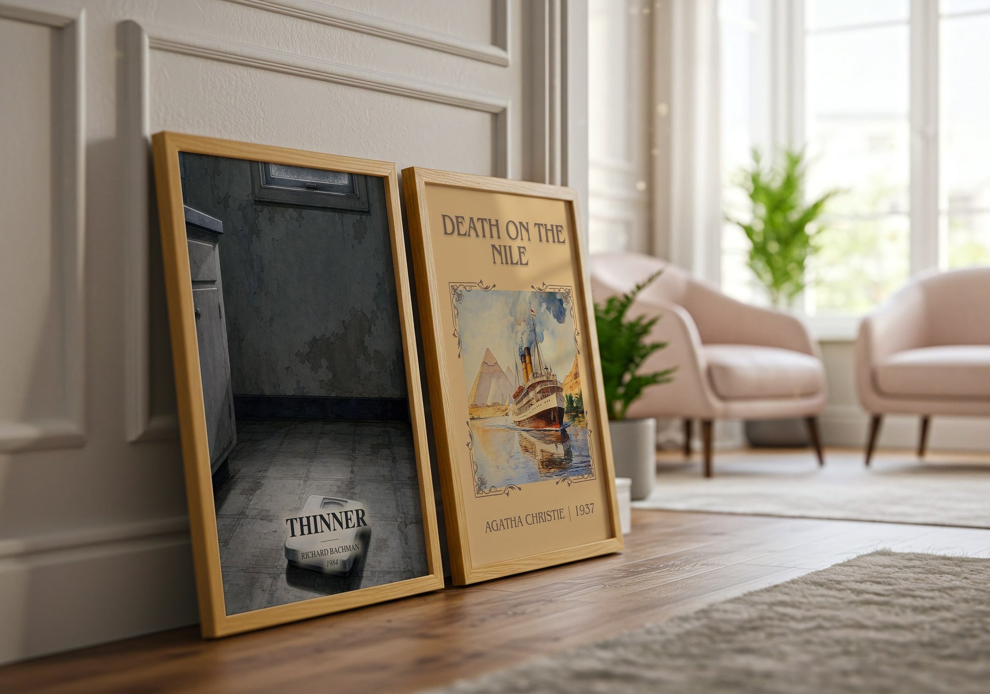 Thinner watercolour print framed by window – literary home decor