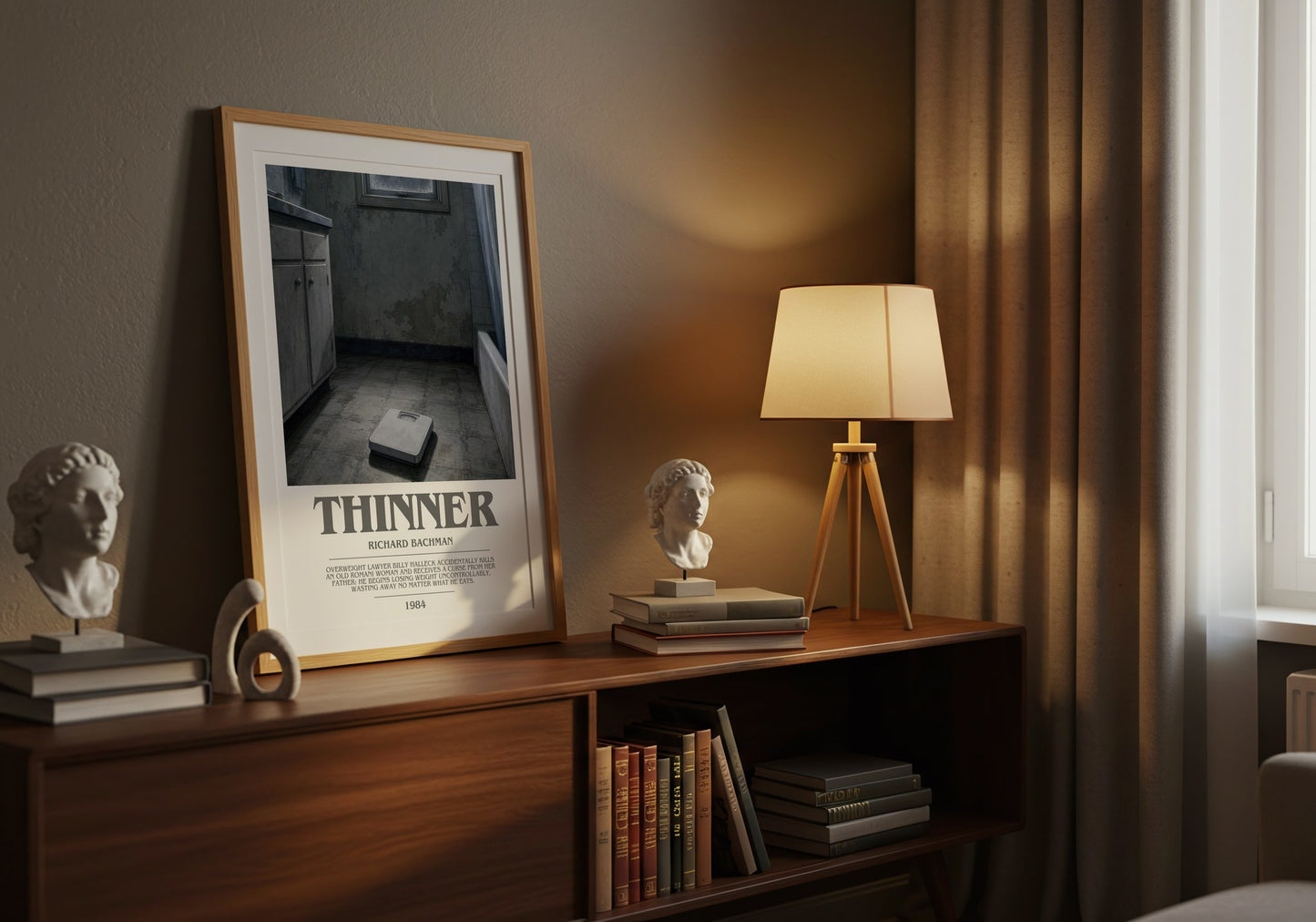 Thinner bookish book poster framed on wall – horror wall art