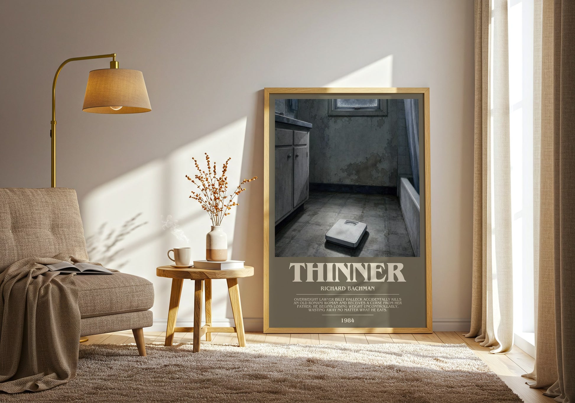 Thinner bookish print on bookshelf – Richard Bachman fan gift