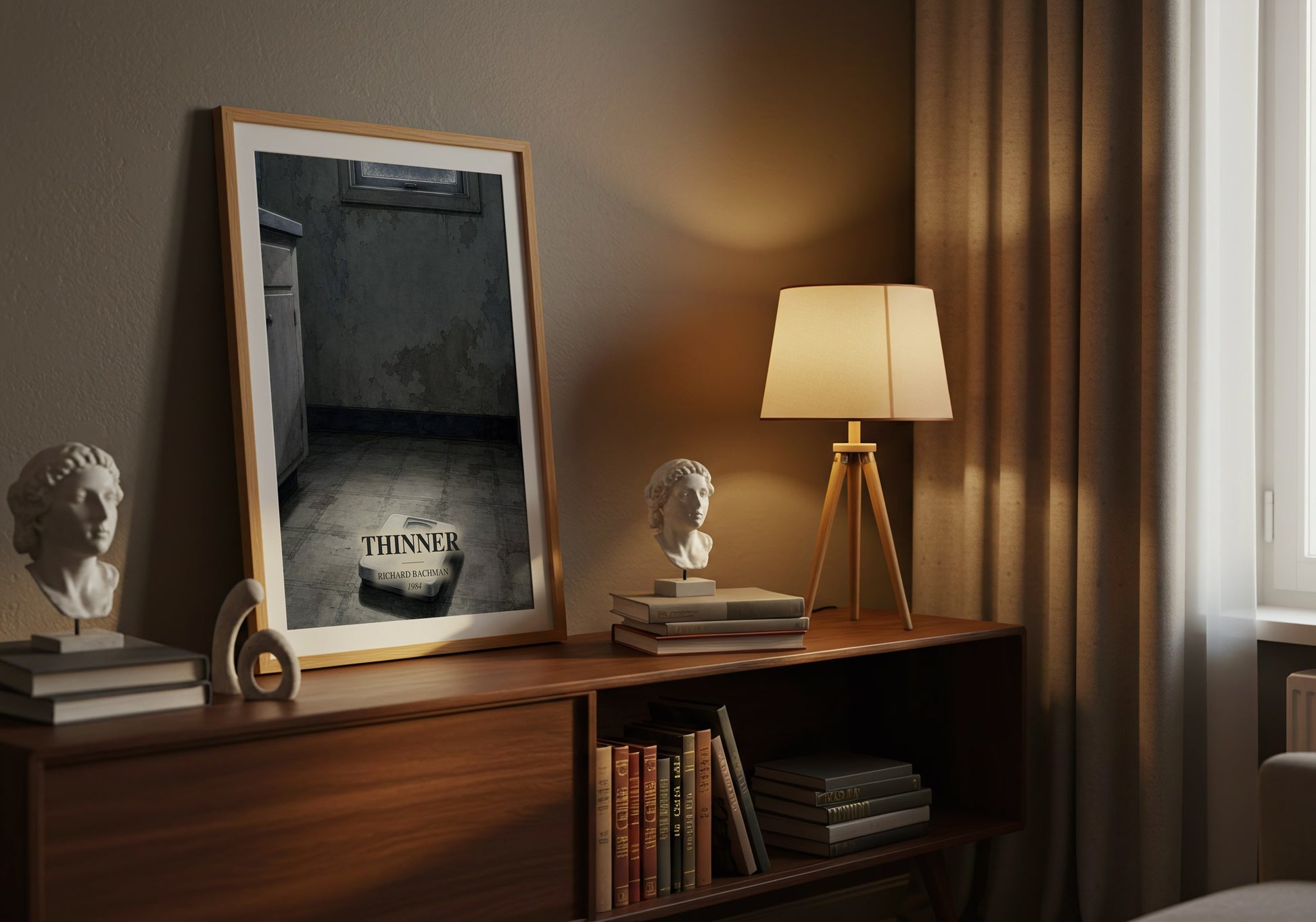 Thinner watercolour print on bookshelf – Richard Bachman fan gift