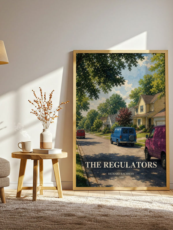 The Regulators watercolour print in frame leaning in hallway – horror wall art