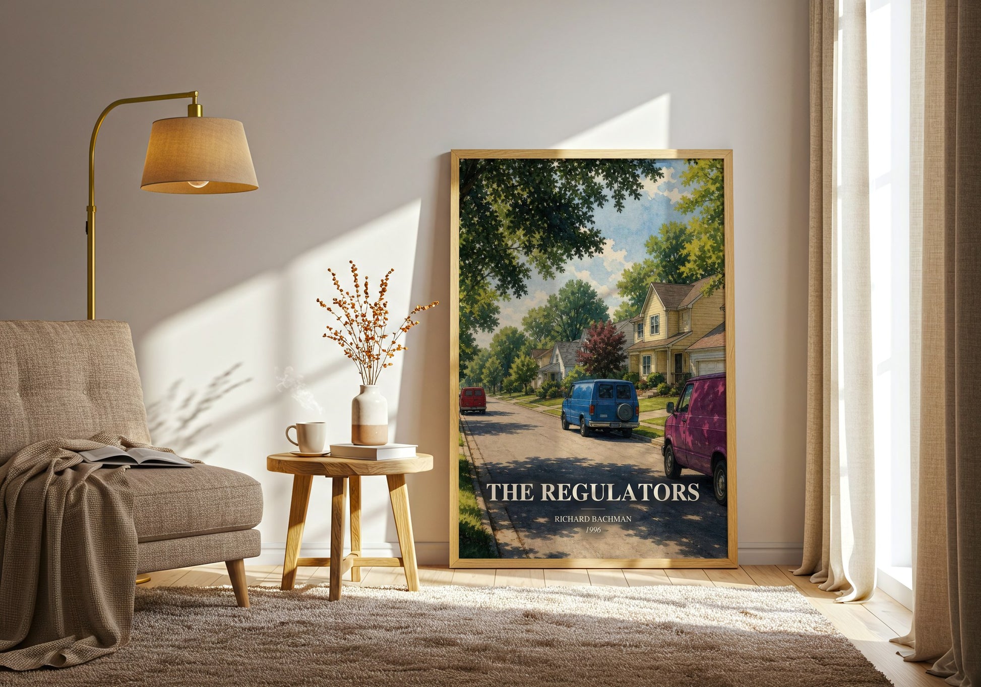 The Regulators watercolour print in frame leaning in hallway – horror wall art