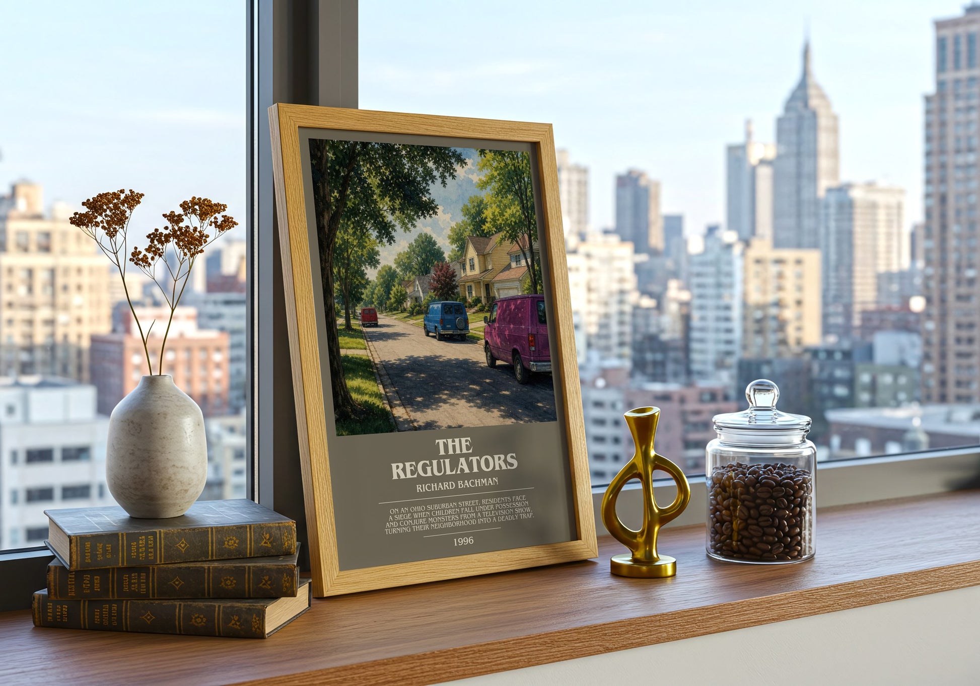 The Regulators bookish print framed by window – literary home decor