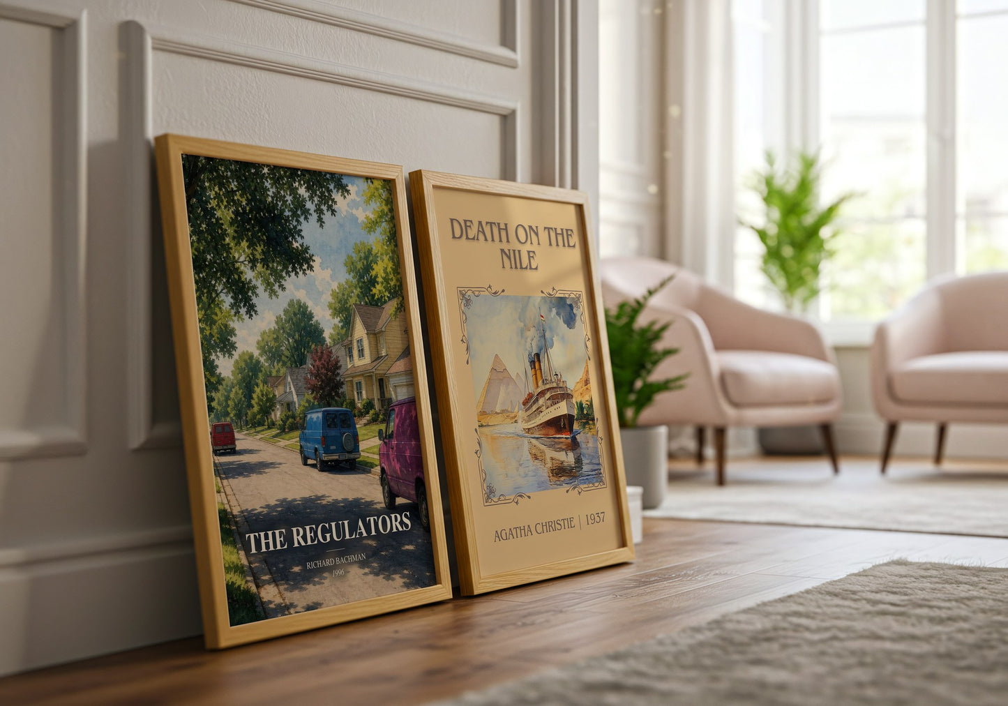 The Regulators watercolour print framed by window – literary home decor
