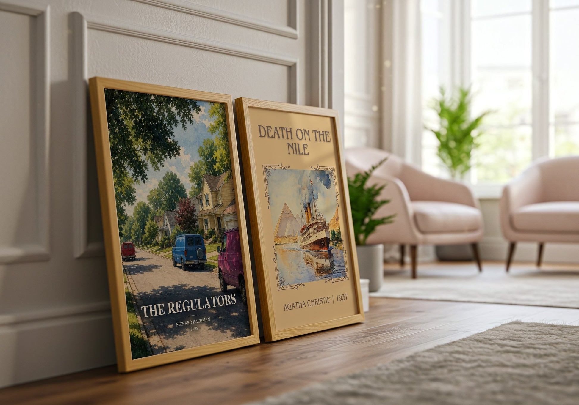 The Regulators watercolour print framed by window – literary home decor