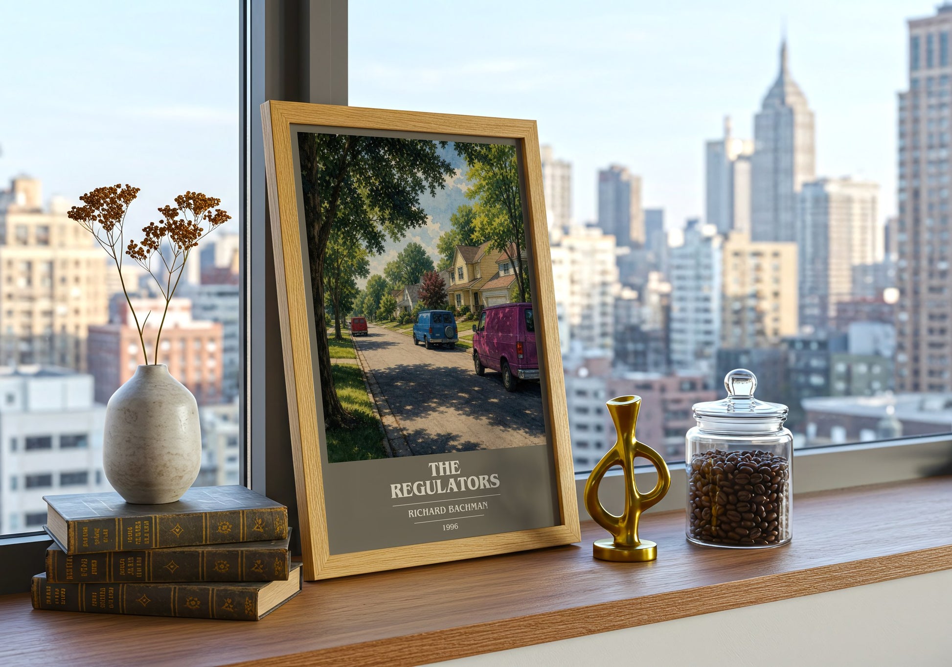 The Regulators book cover print framed by window – literary home decor