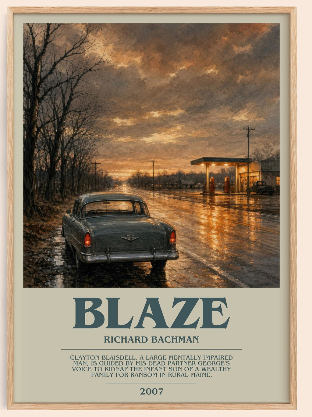 Blaze bookish book poster by Richard Bachman – framed literary art print