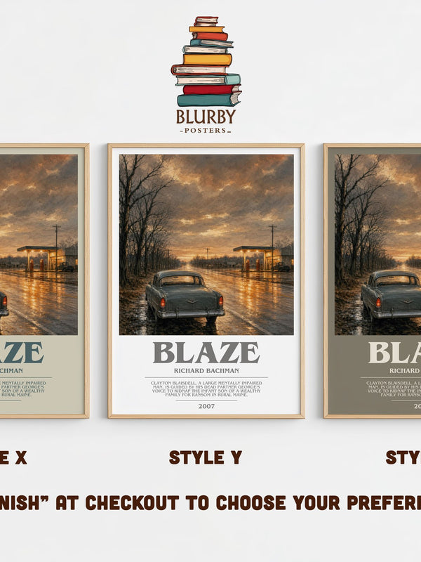 Blaze bookish print in frame leaning in hallway – thriller wall art
