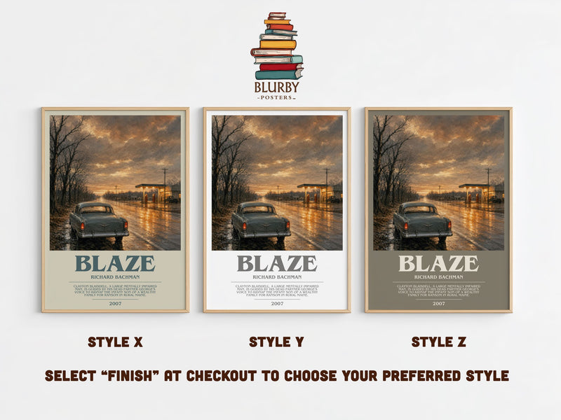 Blaze bookish print in frame leaning in hallway – thriller wall art