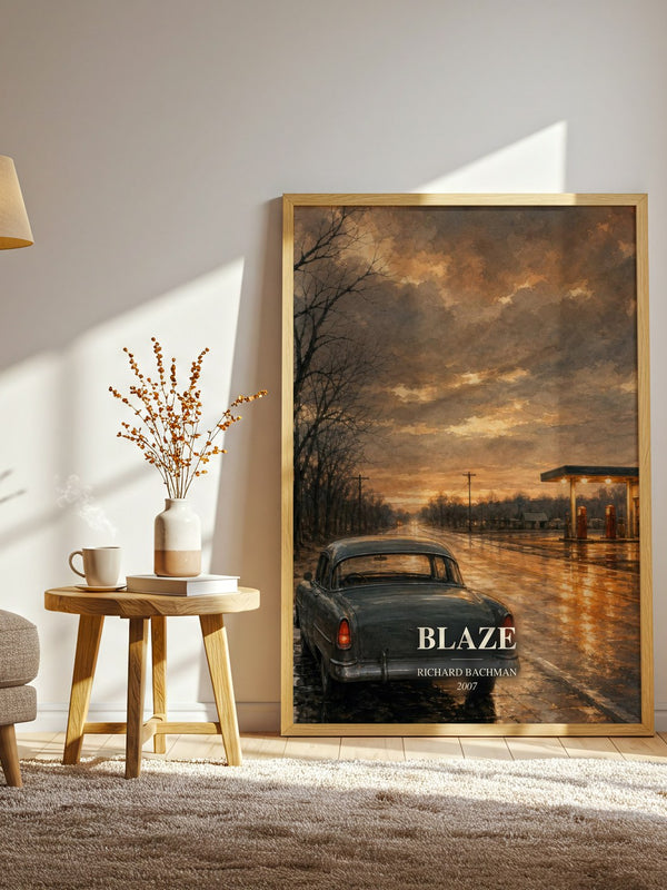 Blaze watercolour print in frame leaning in hallway – thriller wall art