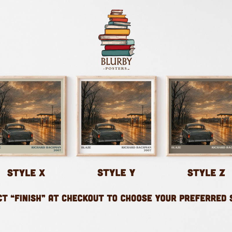 Blaze literary print in frame leaning in hallway – thriller wall art