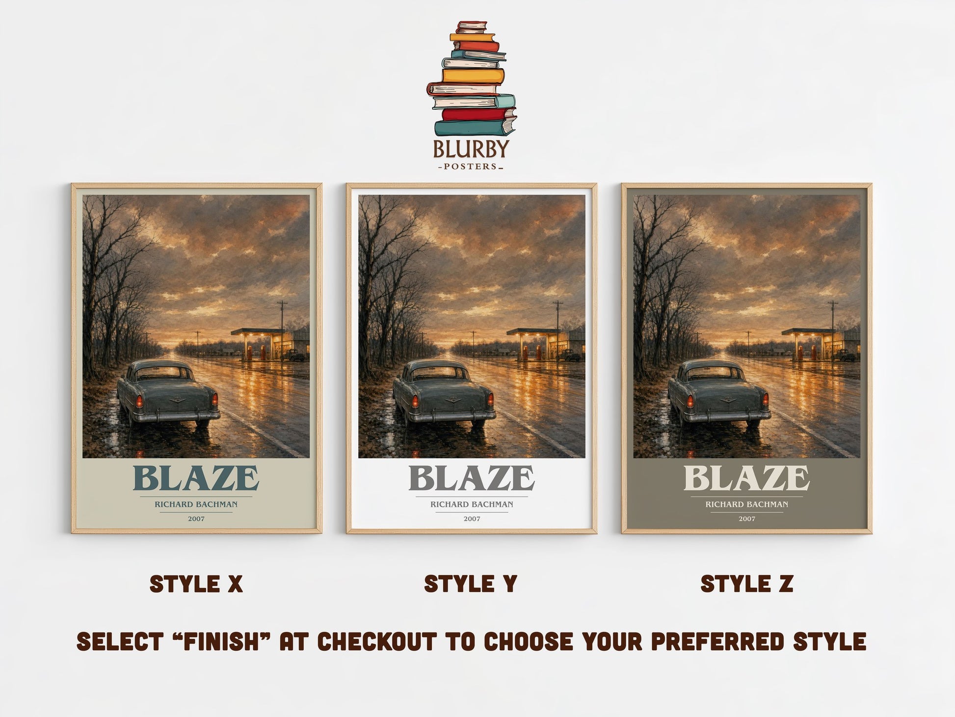 Blaze book cover print in frame leaning in hallway – thriller wall art