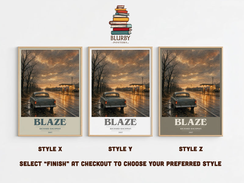 Blaze book cover print in frame leaning in hallway – thriller wall art