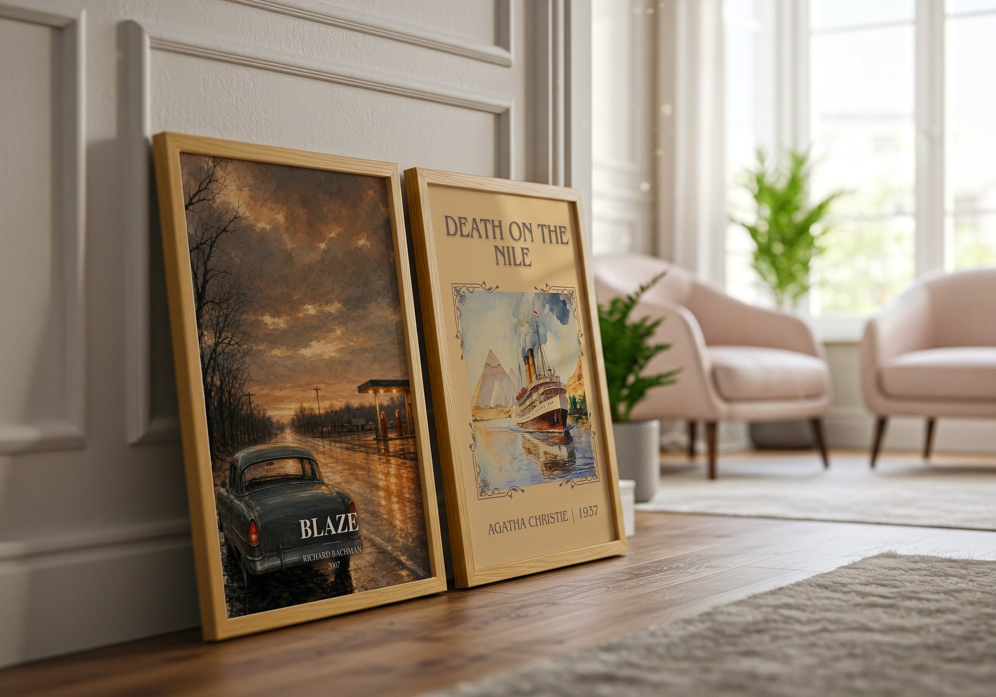 Blaze watercolour print framed by window – literary home decor