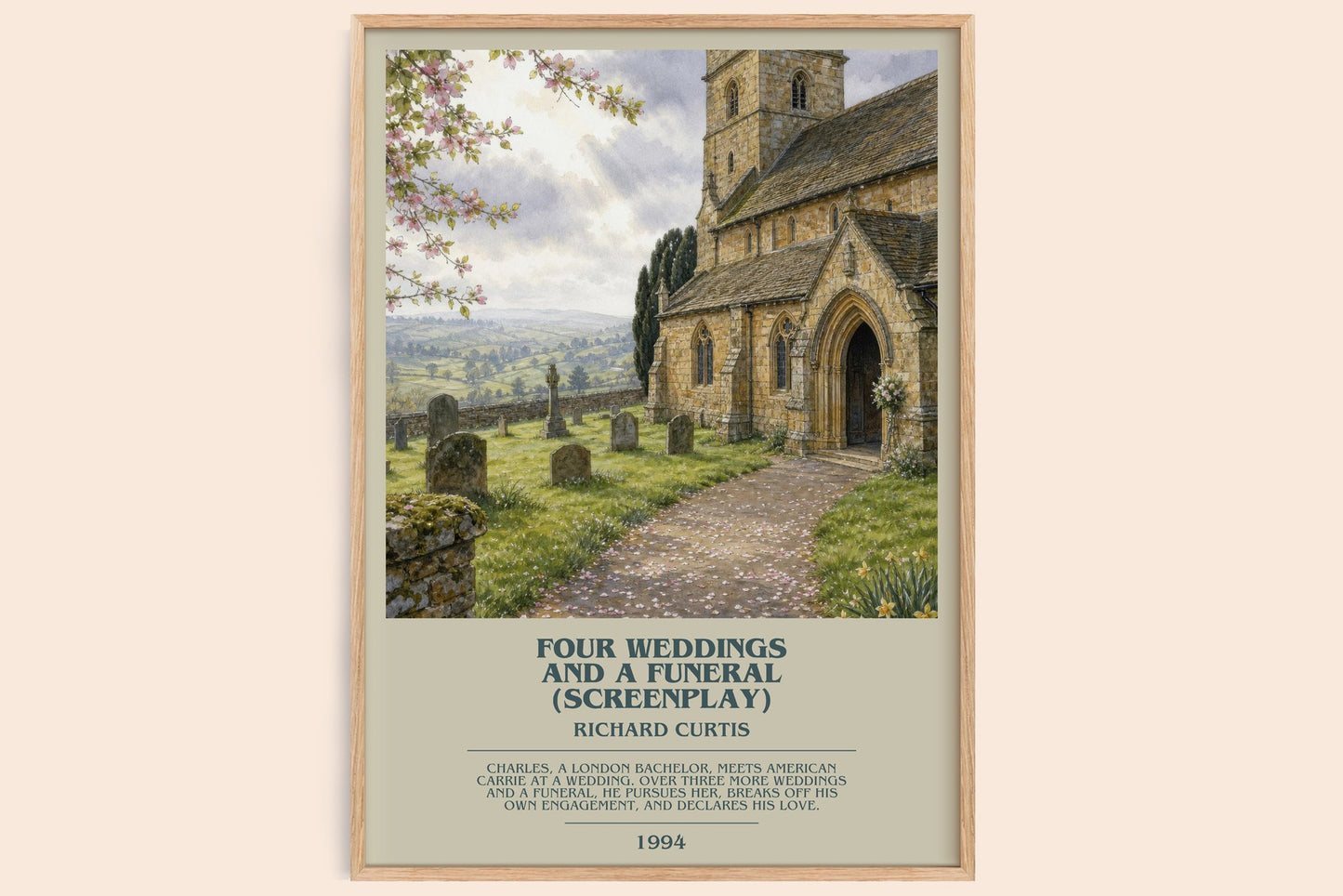 Four Weddings And A Funeral (Screenplay) bookish book poster by Richard Curtis – framed literary art print