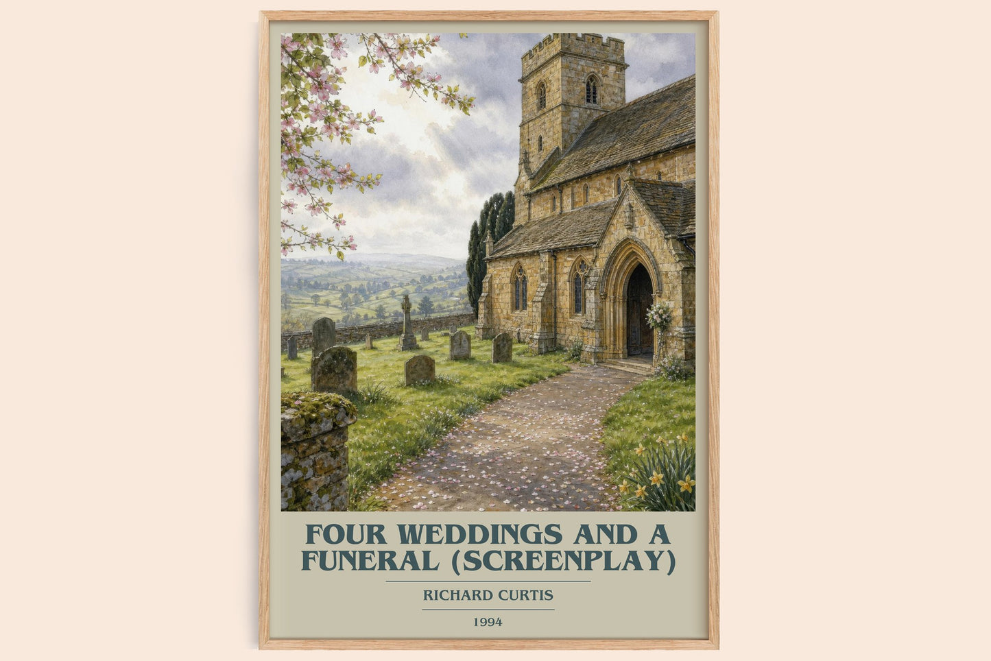 Four Weddings And A Funeral (Screenplay) book cover book poster by Richard Curtis – framed literary art print