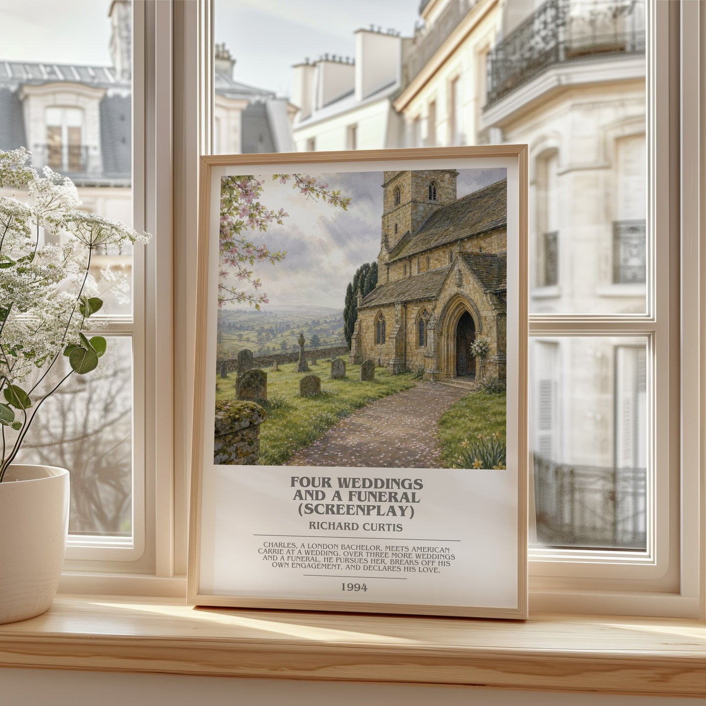 Four Weddings And A Funeral (Screenplay) bookish poster colour and style options – Richard Curtis book art