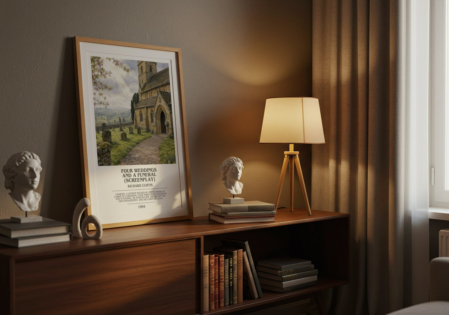 Four Weddings And A Funeral (Screenplay) bookish book poster framed on wall – contemporary fiction wall art