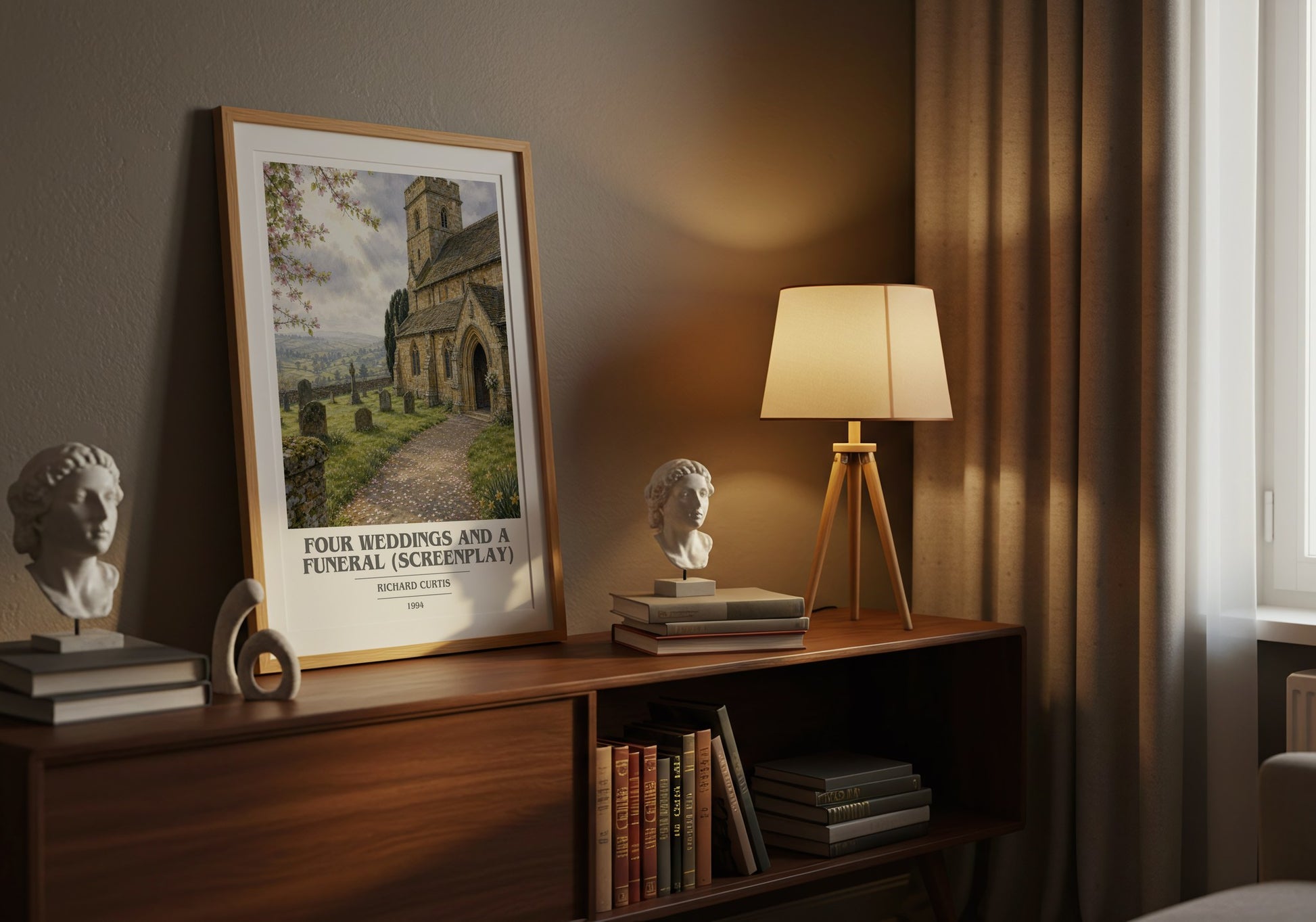 Four Weddings And A Funeral (Screenplay) book cover book poster framed on wall – contemporary fiction wall art