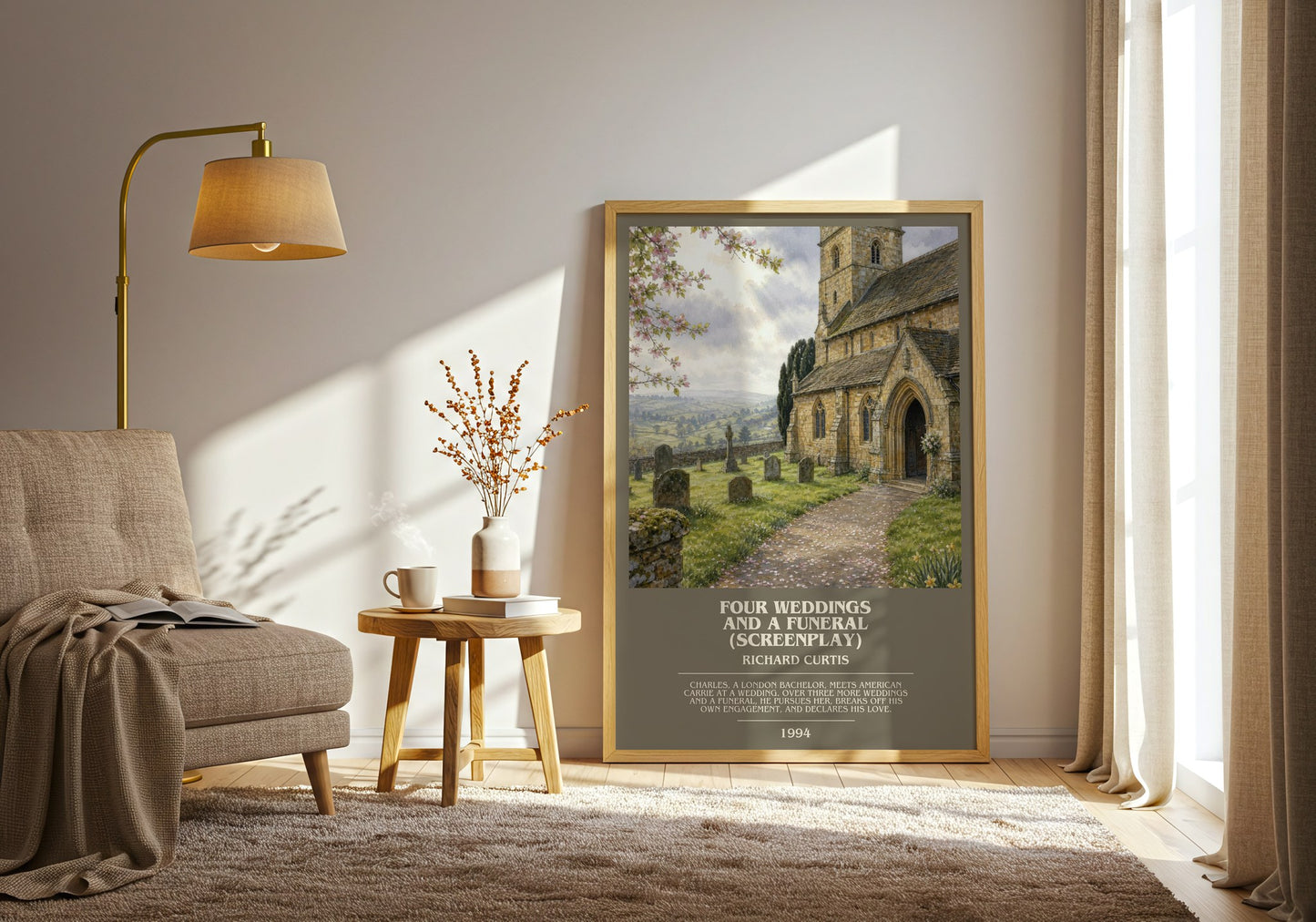 Four Weddings And A Funeral (Screenplay) bookish print on bookshelf – Richard Curtis fan gift