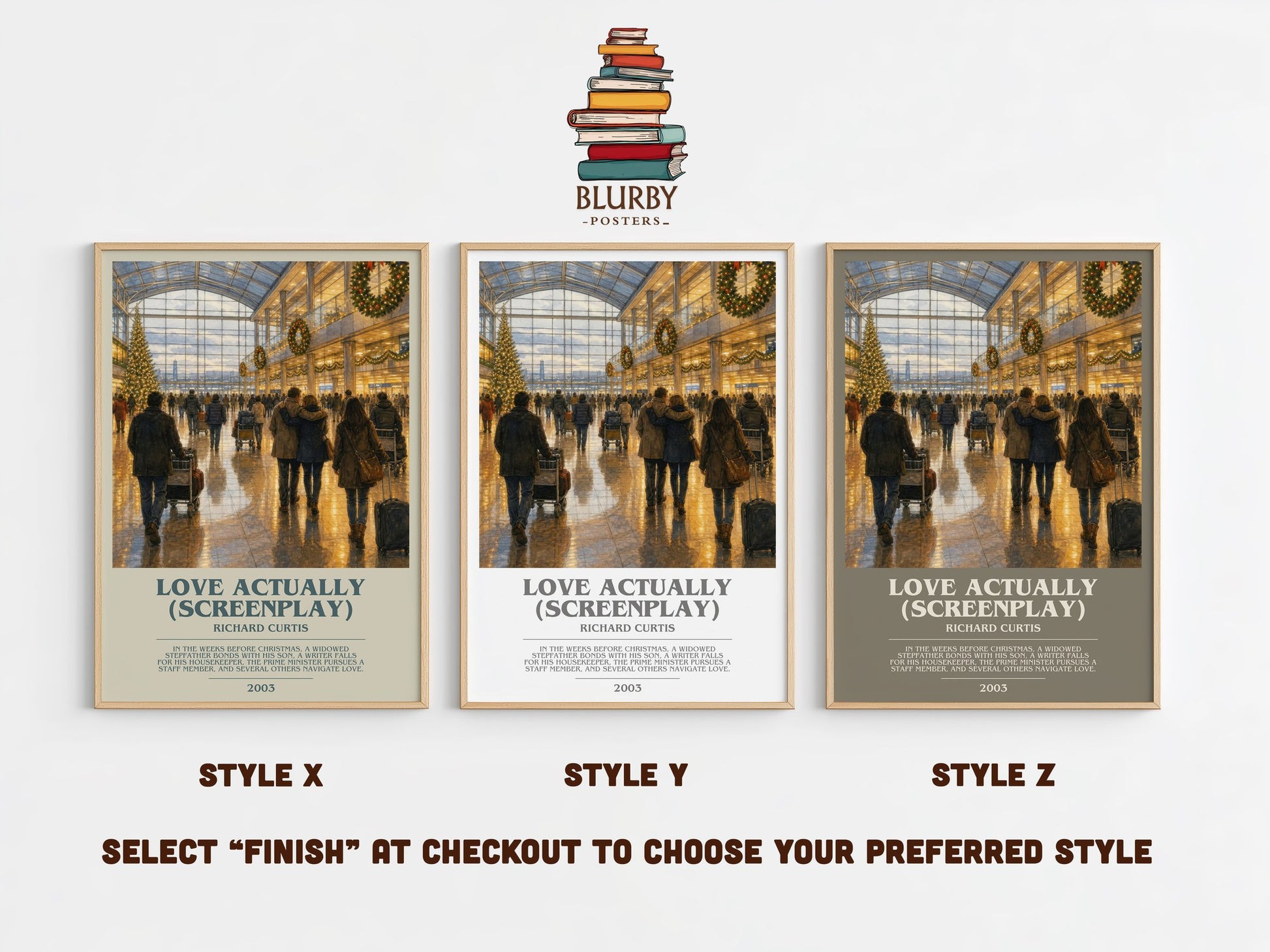 Love Actually (Screenplay) bookish print in frame leaning in hallway – contemporary fiction wall art