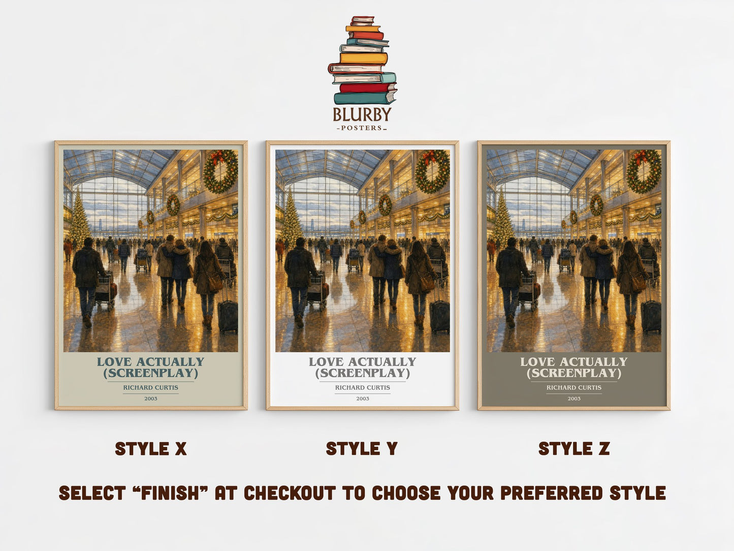 Love Actually (Screenplay) book cover print in frame leaning in hallway – contemporary fiction wall art
