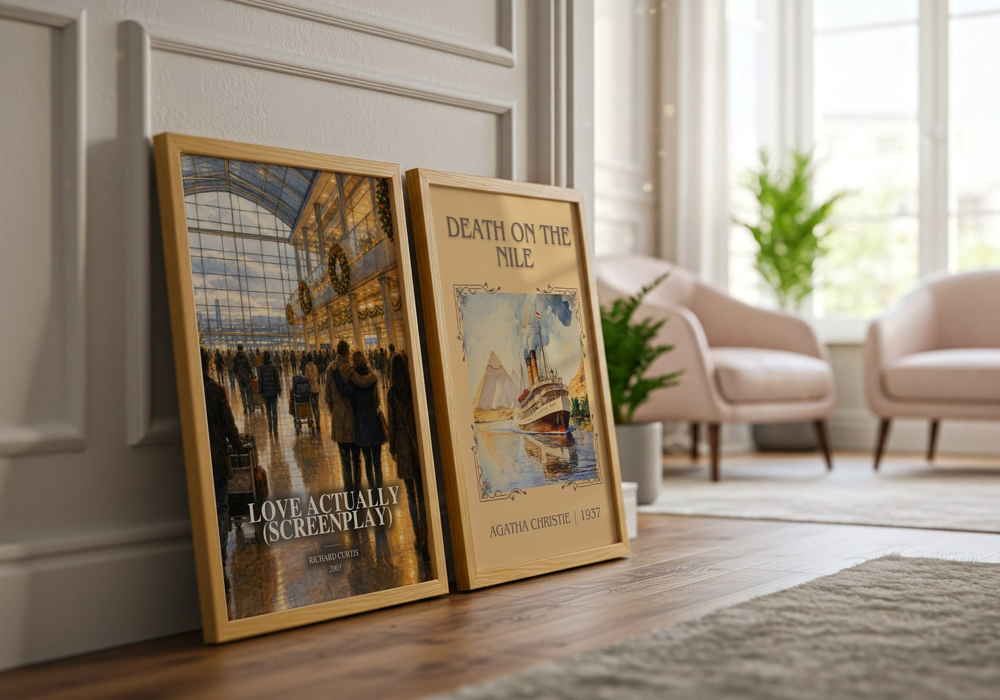Love Actually (Screenplay) watercolour print framed by window – literary home decor