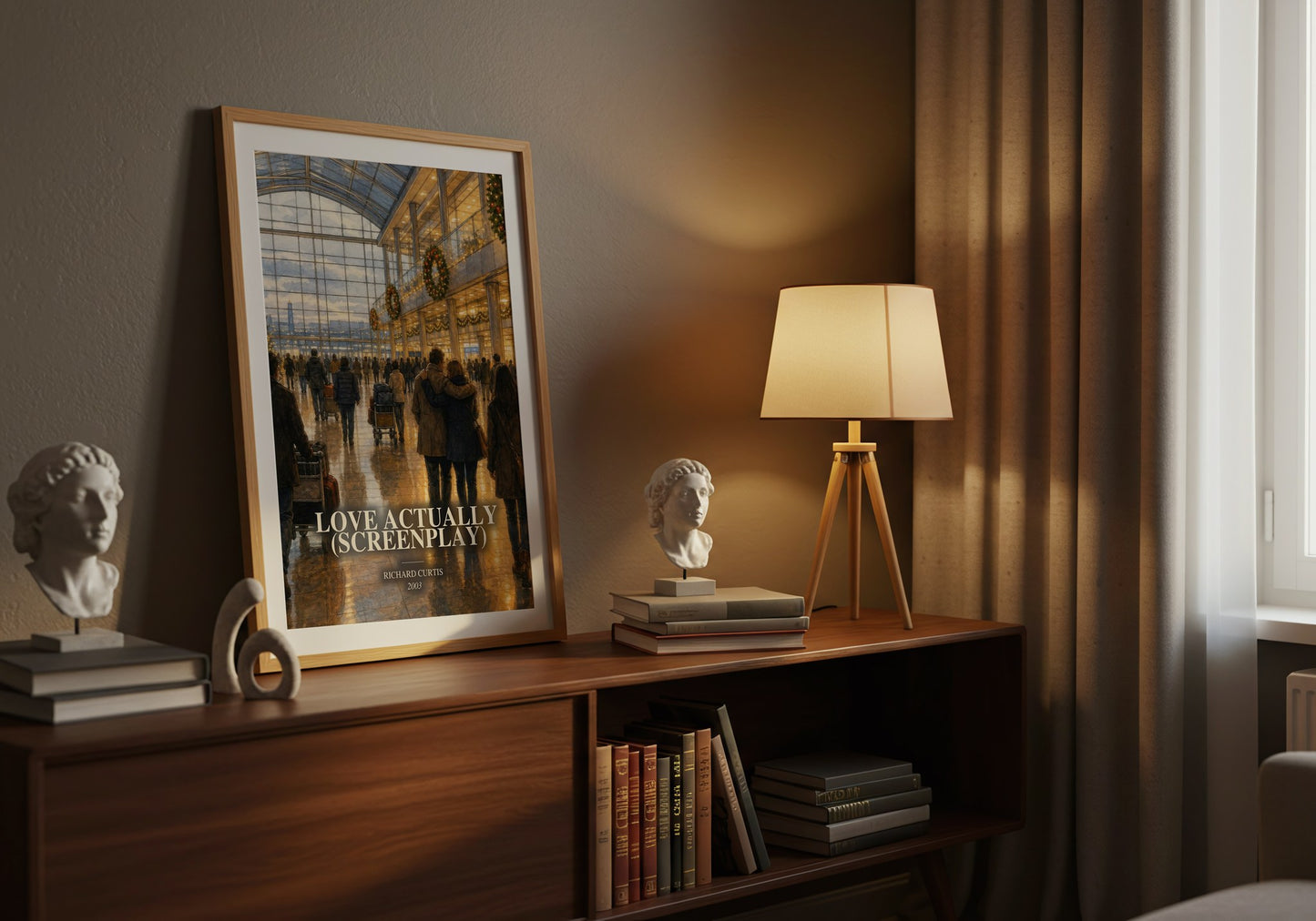 Love Actually (Screenplay) watercolour print on bookshelf – Richard Curtis fan gift